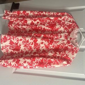 Key hole red and cream blouse